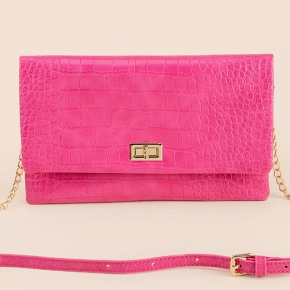 Francesca's Collections Handbags - NWT Francesca's | Michele Croc Fold Over Crossbody, Fuchsia